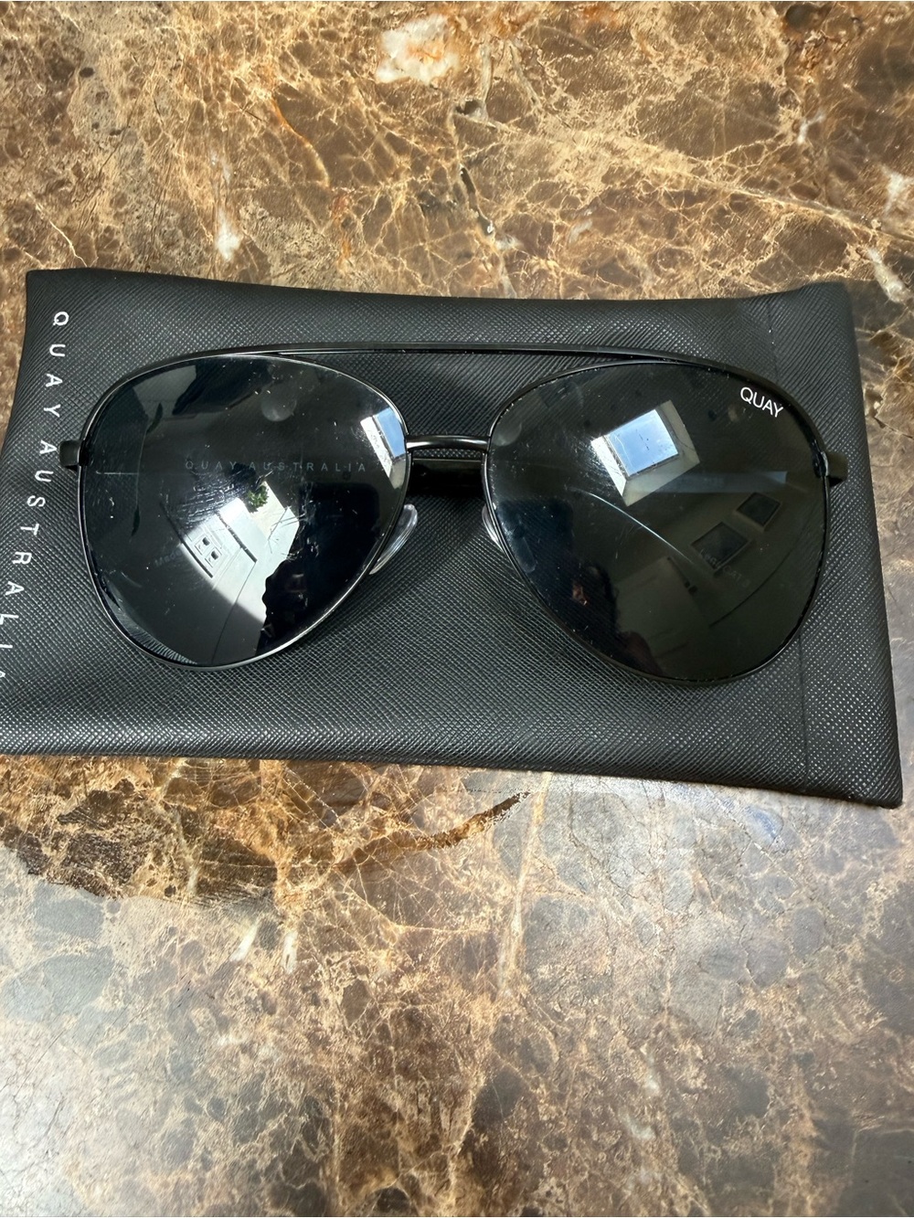 Quay Australia Vivienne Black Aviator Sunglasses with Smoke Lenses